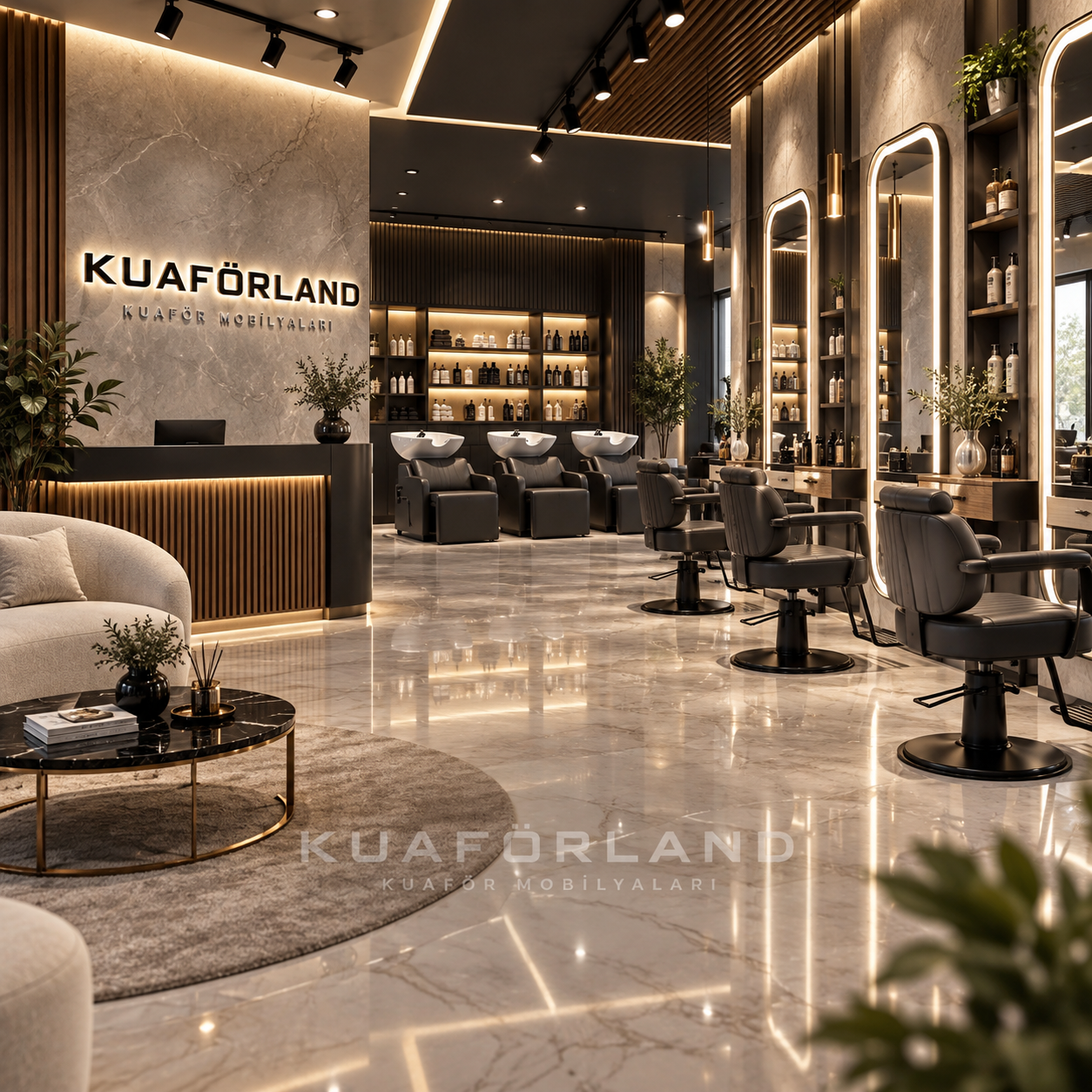 Kuaforland kuaför mobilyalarıyla tasarlanmış modern salon